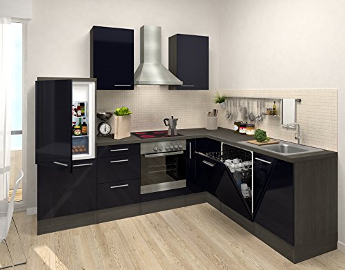 respekta Premium L Cocina Cocina pequeña Cocina amueblada y Equipada Roble Negro Bloque DE VACÍO