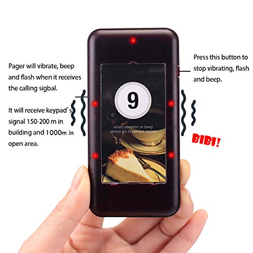 Retekess T112 Sistema de Llamadas Sistema de Buscapersonas Pager System CE Canal 999 con un Transmisor y 20 Buscapersonas Recargables para Restaurante Patio de Comidas Fábrica Cafetería Lglesia