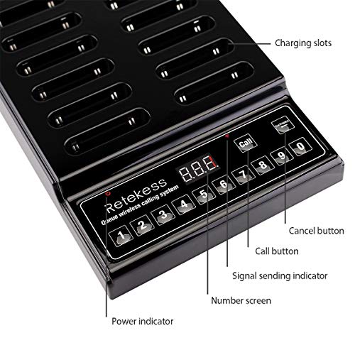 Retekess T112 Sistema de Llamadas Sistema de Buscapersonas Pager System CE Canal 999 con un Transmisor y 20 Buscapersonas Recargables para Restaurante Patio de Comidas Fábrica Cafetería Lglesia