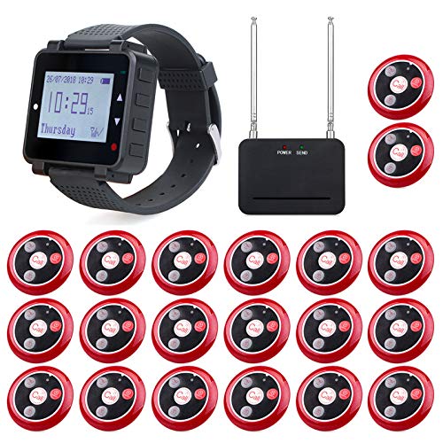 Retekess T128-T117 Sistema de Pager Inalámbrico, Sistema de Llamadas a Restaurantes con Amplificador de Señal, 1 Reloj y 20 Botones de Llamada para Restaurantes, Hospitales y Bares