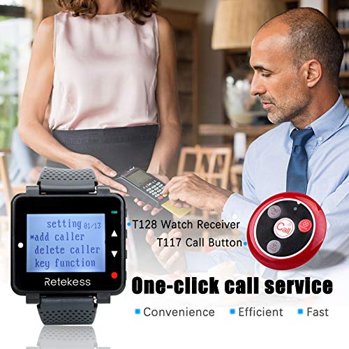 Retekess T128-T117 Sistema de Pager Inalámbrico, Sistema de Llamadas a Restaurantes con Amplificador de Señal, 1 Reloj y 20 Botones de Llamada para Restaurantes, Hospitales y Bares