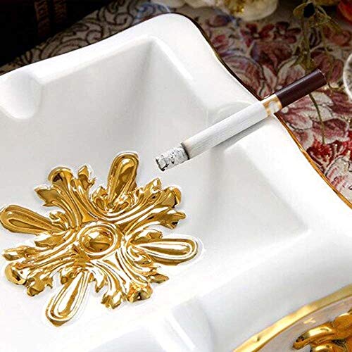 REWD Hogar Ceniceros para Puros De Estilo Europeo Estilo práctico de tuberías de Marfil cenicero de Porcelana Sala de Ministerio del Interior del café Decoración de la Mesa de Color: Oro Blanco,