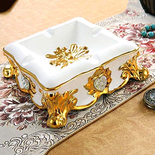 REWD Hogar Ceniceros para Puros De Estilo Europeo Estilo práctico de tuberías de Marfil cenicero de Porcelana Sala de Ministerio del Interior del café Decoración de la Mesa de Color: Oro Blanco,