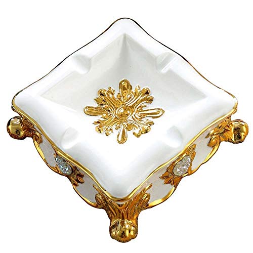 REWD Hogar Ceniceros para Puros De Estilo Europeo Estilo práctico de tuberías de Marfil cenicero de Porcelana Sala de Ministerio del Interior del café Decoración de la Mesa de Color: Oro Blanco,