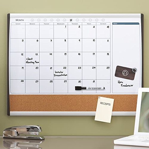 REXEL 1903813 - Combo organizador mensual magnético + tablero corcho 585x430 mm, Gris y negro