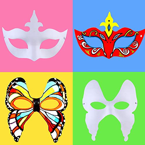 REYOK Máscaras Blancas con Cuerda Elástica,Máscara Blanca de Papel,12 Piezas Pintar De Disfraces Decoración De Bricolaje Carnaval De Veneciano para el Carnaval de Halloween Máscara Diseño