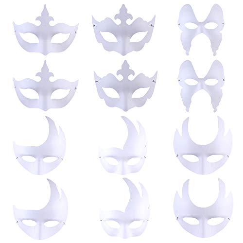 REYOK Máscaras Blancas con Cuerda Elástica,Máscara Blanca de Papel,12 Piezas Pintar De Disfraces Decoración De Bricolaje Carnaval De Veneciano para el Carnaval de Halloween Máscara Diseño