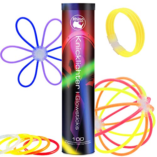 Rhino resplandor de los palillos del resplandor , 100 Party Set glowsticks palos de luz del palillo del resplandor 5 colores Set + conector