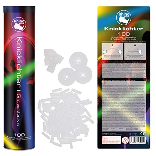 Rhino resplandor de los palillos del resplandor , 100 Party Set glowsticks palos de luz del palillo del resplandor 5 colores Set + conector