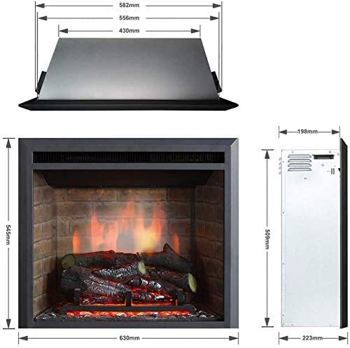 RICHEN Chimenea eléctrica Plamen - Chimenea empotrada con calefacción, iluminación LED, efecto de llama 3D y control remoto - Negro