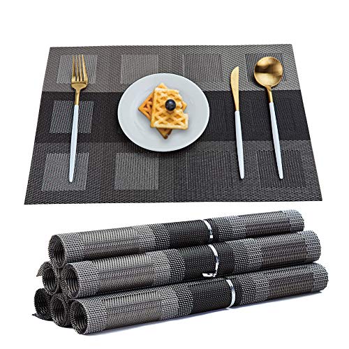 RICHTOP - Juego de 6 manteles Individuales de Vinilo Tejido, Aislante de Calor de PVC, Antimanchas, Antideslizantes, decoración de Mesa de Comedor de Cocina