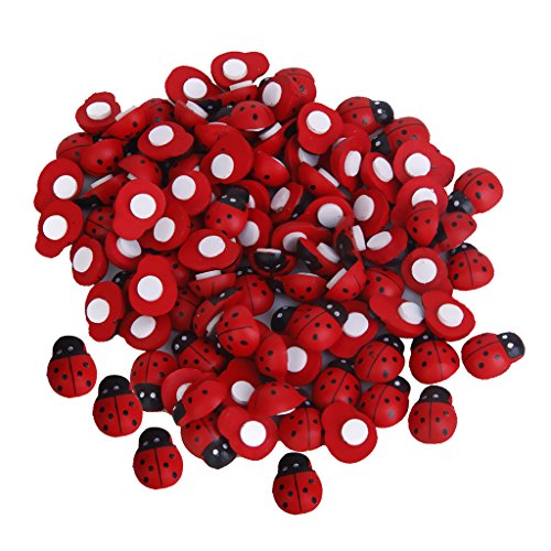 RICISUNG Pequeñas mariquitas de madera para pegar, vinilo, rojo, 100pcs/set