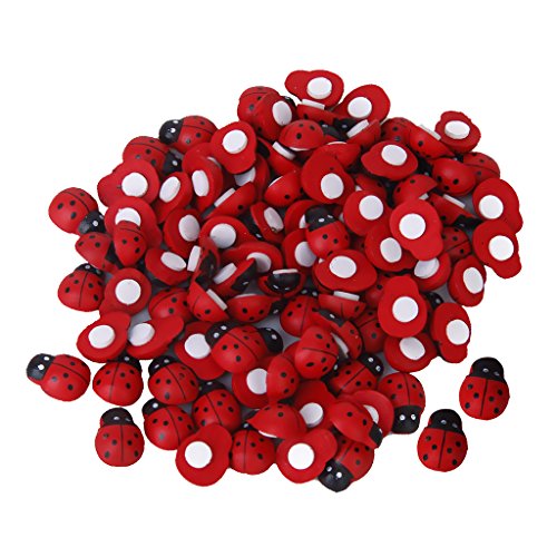 RICISUNG Pequeñas mariquitas de madera para pegar, vinilo, rojo, 100pcs/set