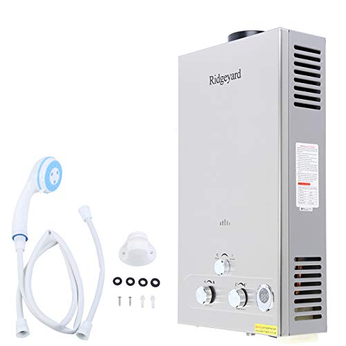 Ridgeyard Calefactor del Agua de la Ducha de Propano y Gas con Pantalla Digital de la Caldera y sin Tanque 12L/minuto 24kW (60C temperatura del agua) - incluye 5 m manguera de alta resistencia, pistola y manguera conectores.