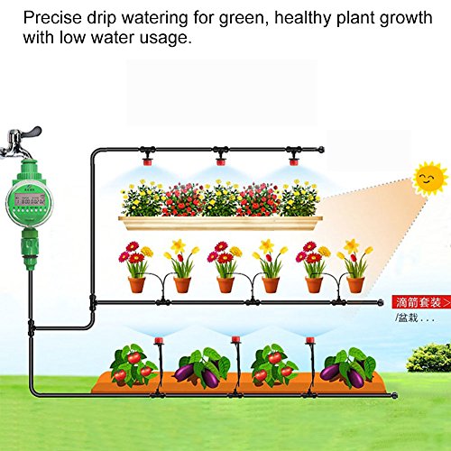 Riego Jardin Kit de Riego por Goteo Automático DIY Ahorra de mano de obra y Agua para Irrigación los Cama de Flores Jardín Paisajes Patio Plantas