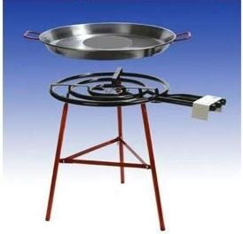 Riesiges Paella 40 Personas con para barbacoa Juego de 3 Llamas, 70 cm gas Grabadora (28 Kw), 70 cm y sartén de 80 cm, patas reforzadas, incl. Manguera y Reductor de presión