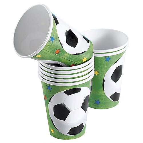 Riethmüller/Dekospass 33 unidades Set de fiestas* diseño de fútbol * platos de Papel + servilletas + vasos + XXL-confetis para Fiesta, para el mundial de fútbol