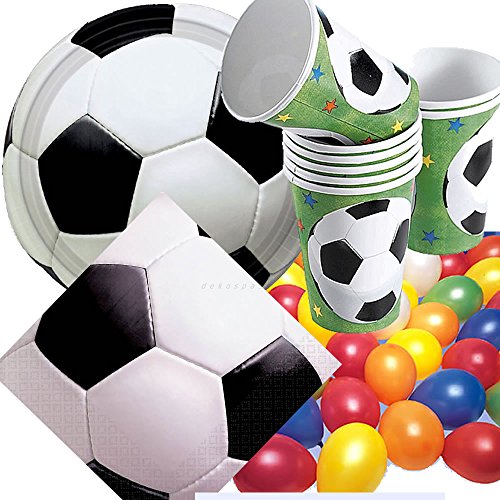Riethmüller/Dekospass 33 unidades Set de fiestas* diseño de fútbol * platos de Papel + servilletas + vasos + XXL-confetis para Fiesta, para el mundial de fútbol