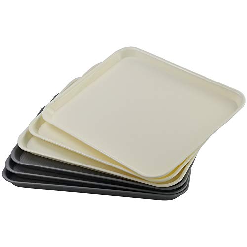 Rinboat Grande Bandejas Rectangulares Plástico Servir Comida Rápida, Crema y Gris, 6 Unidades