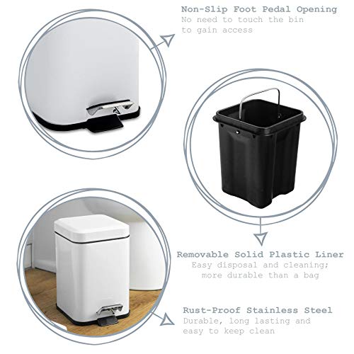 Rink Drink Set de Cubo de Basura para baño y escobilla - Cubo Cuadrado de 3 l con Pedal - Acero Cepillado