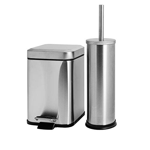 Rink Drink Set de Cubo de Basura para baño y escobilla - Cubo Cuadrado de 3 l con Pedal - Acero Cepillado