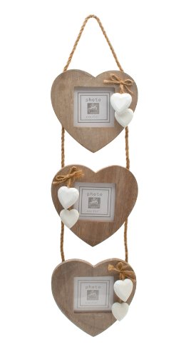 Rinkit Windhorse - Adorno de pared con marcos de fotos (madera, 3 fotografías), diseño shabby chic de corazones