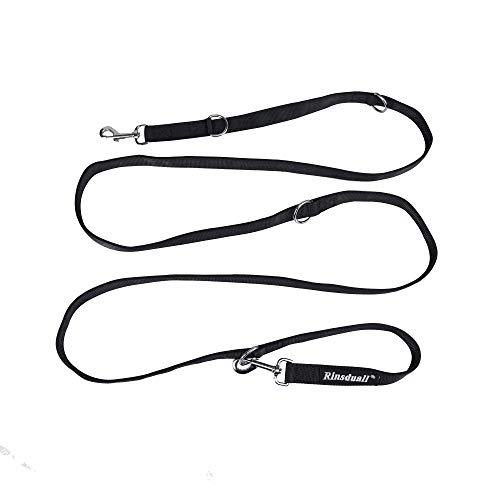 Rinsduall Correa de Perro en Negro, Resistente y Ajustable en 5 Longitudes (1,60m-1,70m-2,25m-2,80m-3,00m) 3m Correa para Perro, Correa Doble