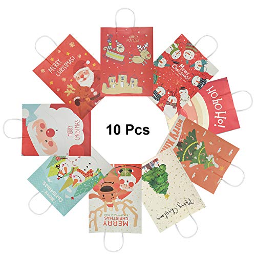 RIOGOO 10 PCS Bolsas de regalo, Bolsas al por menor Bolsas de papel para fiestas Bolsa Kraft con asa para cumpleaños, fiesta de té
