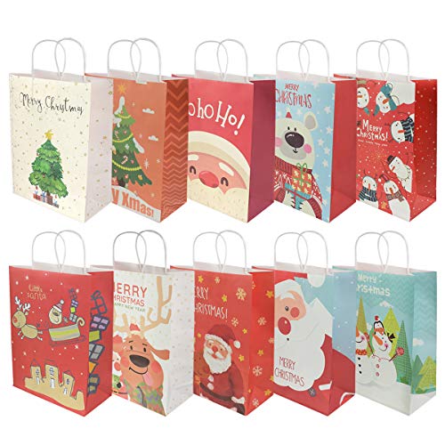 RIOGOO 10 PCS Bolsas de regalo, Bolsas al por menor Bolsas de papel para fiestas Bolsa Kraft con asa para cumpleaños, fiesta de té