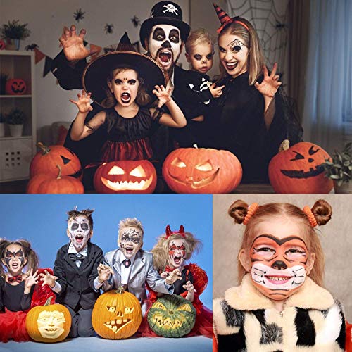RIOGOO Kit de Pintura Facial para niños, 32 Plantillas, 24 Pinturas Grandes a Base de Agua, 2 Pinceles, Pintura Facial y Corporal, Seguro y no tóxico, para Pintar la Cara de la Fiesta de Halloween