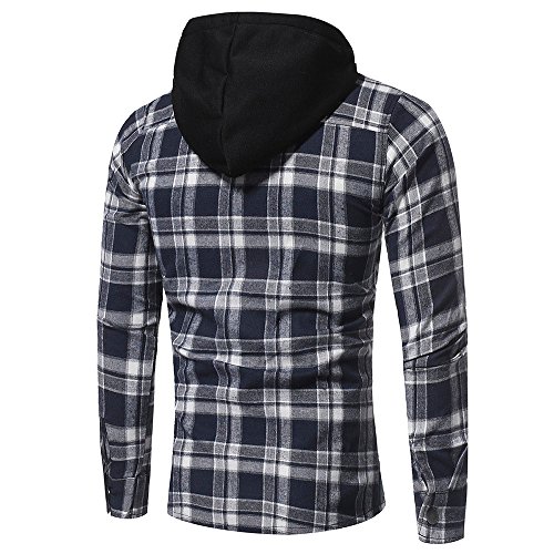 riou Botón Camisa de Manga Larga con Capucha y Cuadros de Otoño Invierno Casual Chaqueta Ropa Tops