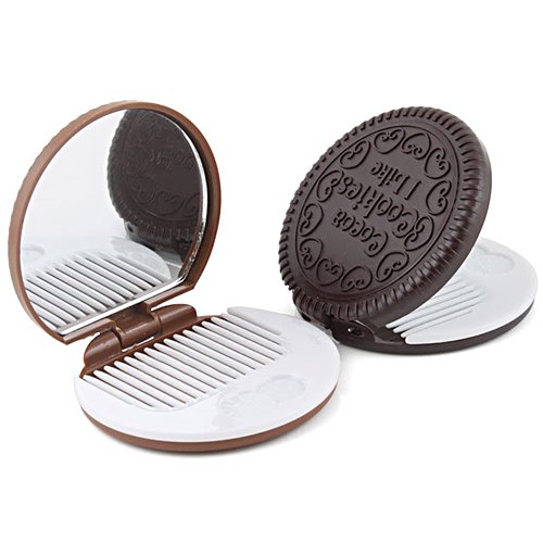 RIsxffp Diseño Espejo Maquillaje Portátil Forma de Chocolate Conjunto de Peine