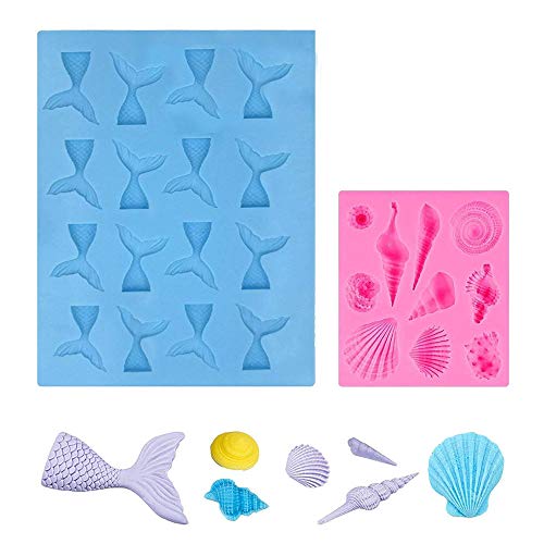 Ritte 2 Paquetes Moldes de Pastel de Silicona Fondant Baking Torta del Silicón 3D Molde para Pastel de Pasta de Azúcar Que Adorna DIY Moldes Cake Mold Alimentos Serie Océano