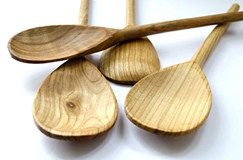 RiveraKitchen - Juego de 4 cucharas de Cocina de Madera de Cerezo, 30 cm de Longitud, Utensilios de Cocina, Cuchara y Cuchara de Cocina