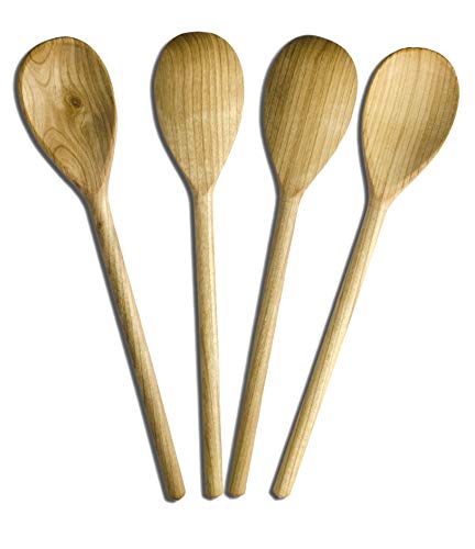 RiveraKitchen - Juego de 4 cucharas de Cocina de Madera de Cerezo, 30 cm de Longitud, Utensilios de Cocina, Cuchara y Cuchara de Cocina