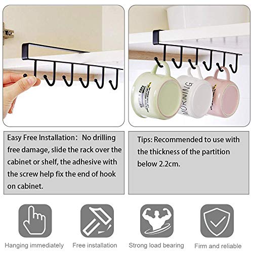RMENOOR 4pcs Soportes para Tazas Colgador para Tazas Colgador de Cocina para 6 Tazas Ganchos para Tazas Almacenamiento de Cocina con 2 Piezas de Ganchos Ideal para Colgar Tazas, Utensilios de Cocina