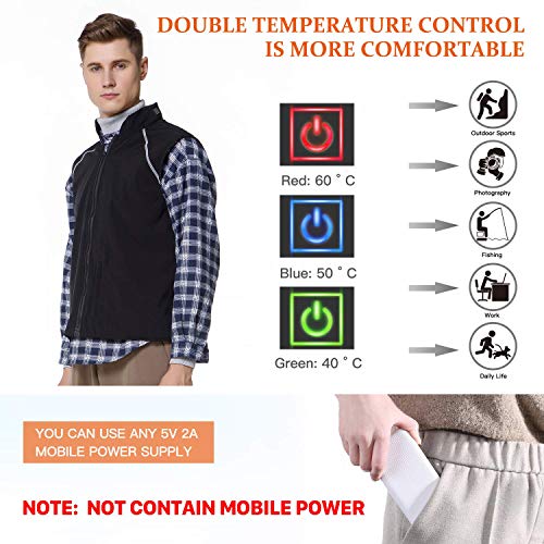 Rocboc Chaleco térmico Calentador Corporal Almohadilla térmica para Cintura (batería no incluida) Ropa de Invierno Chaleco USB Lavable para Ajustable
