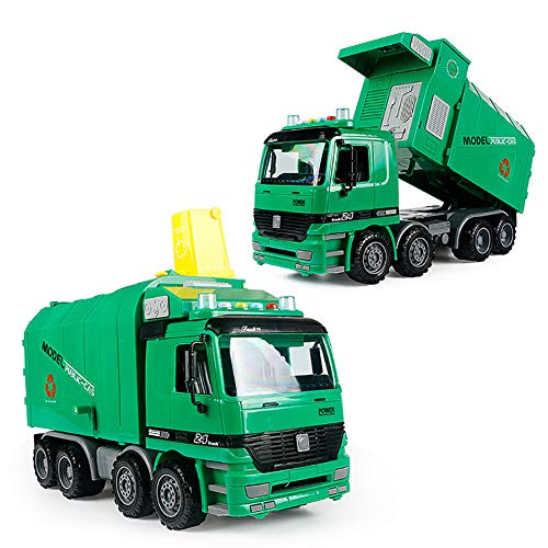 ROCK1ON Camión de Basura de Juguete Modelo para niños con Luces y Sonidos Diecast Recycling Truck City construcción vehículo con 3 Papelera Regalo de Aprendizaje temprano para niños