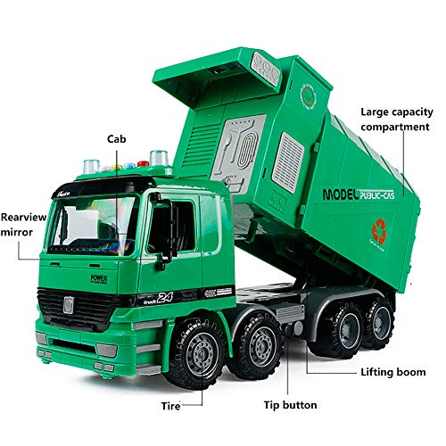 ROCK1ON Camión de Basura de Juguete Modelo para niños con Luces y Sonidos Diecast Recycling Truck City construcción vehículo con 3 Papelera Regalo de Aprendizaje temprano para niños