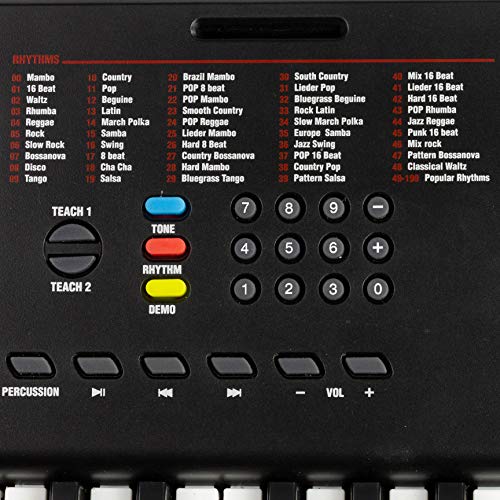RockJam RJ361 - Teclado Electrónico Portátil de 61 Teclas con Pegatinas de Notas Clave, Fuente de Alimentación y Contenido de la Aplicación Simply Piano