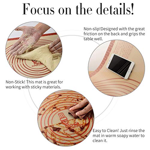 Rodillo Amasar de Acero Inoxidable de Metálicos Rolling Pins con 3 Discos Ajustables Anillo+ Tapetes de Silicona para amasar y hornear para Pastelería, Fondant, Pasta, Pizza, Torta, Galletas, Pan