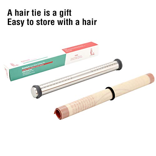 Rodillo Amasar de Acero Inoxidable de Metálicos Rolling Pins con 3 Discos Ajustables Anillo+ Tapetes de Silicona para amasar y hornear para Pastelería, Fondant, Pasta, Pizza, Torta, Galletas, Pan