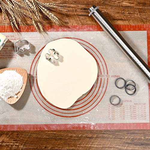 Rodillo Amasar de Acero Inoxidable, Rodillo Masa de Metálicos Rolling Pins con 3 Discos Ajustables Anillo Grosor para Fondant Pastelería, Pastas ,Pizza, panaderos