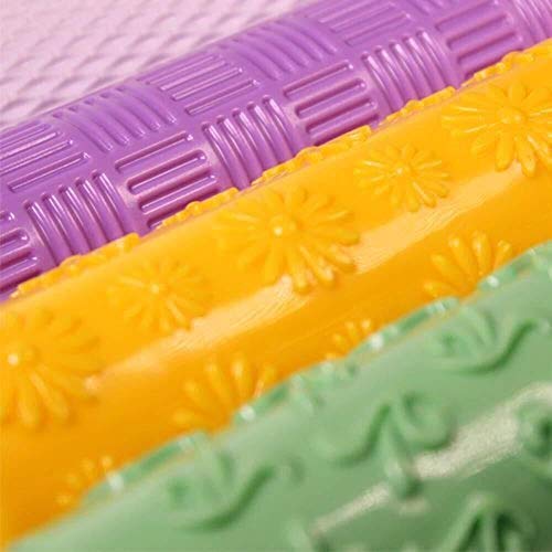 Rodillo antiadherente de plástico Rodillo de estampado de pasteles Rodillo de decoración Sugarcraft Rodillo de colores Fondant Molde en relieve Herramientas for hornear con textura Cocina de bricolaje