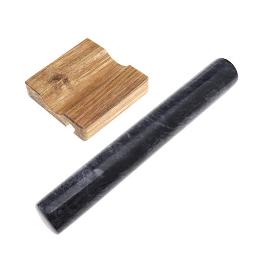 Rodillo de repostería de mármol pulido con cuna de madera para teléfono móvil