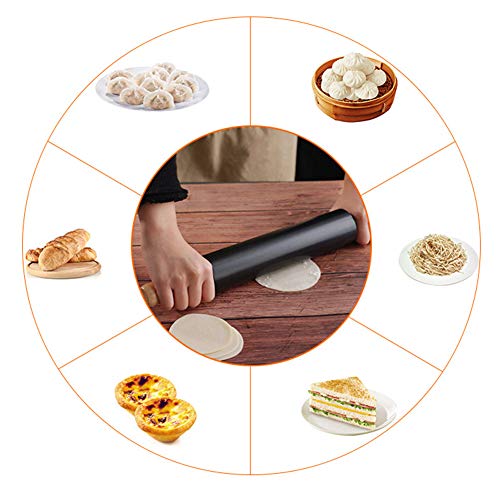 Rodillo Galletas Amasar Antiadherente con Mango de Madera, el Bicarbonato de Necesidades de Masa Profesional Rodillo de Pastelería Panadería Pizza Pasta de Azúcar Chapati,Negro