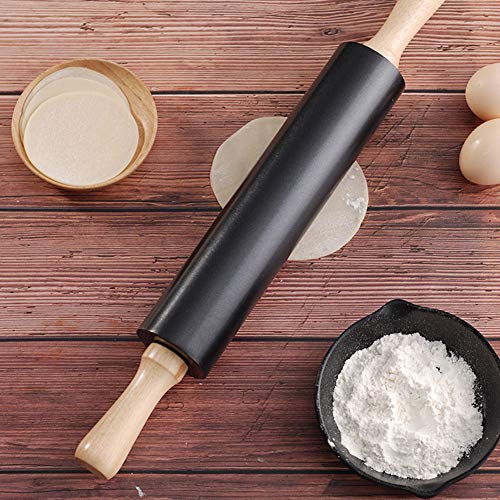 Rodillo Galletas Amasar Antiadherente con Mango de Madera, el Bicarbonato de Necesidades de Masa Profesional Rodillo de Pastelería Panadería Pizza Pasta de Azúcar Chapati,Negro
