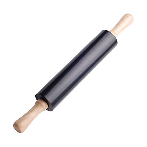 Rodillo Galletas Amasar Antiadherente con Mango de Madera, el Bicarbonato de Necesidades de Masa Profesional Rodillo de Pastelería Panadería Pizza Pasta de Azúcar Chapati,Negro