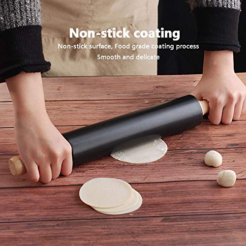 Rodillo Galletas Amasar Antiadherente con Mango de Madera, el Bicarbonato de Necesidades de Masa Profesional Rodillo de Pastelería Panadería Pizza Pasta de Azúcar Chapati,Negro