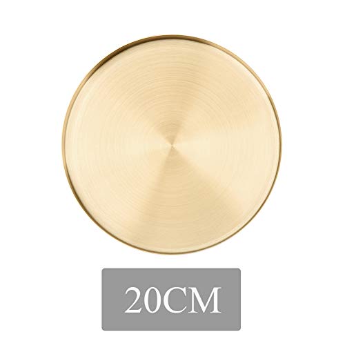 ROKF Bandeja Decorativa de Almacenamiento,Bandeja Redonda de Acero Inoxidable Metal Dorada Placa Exhibición Organizadora de Almacenamiento para Hogar Moderno Maquillaje Perfume Joyería(M)